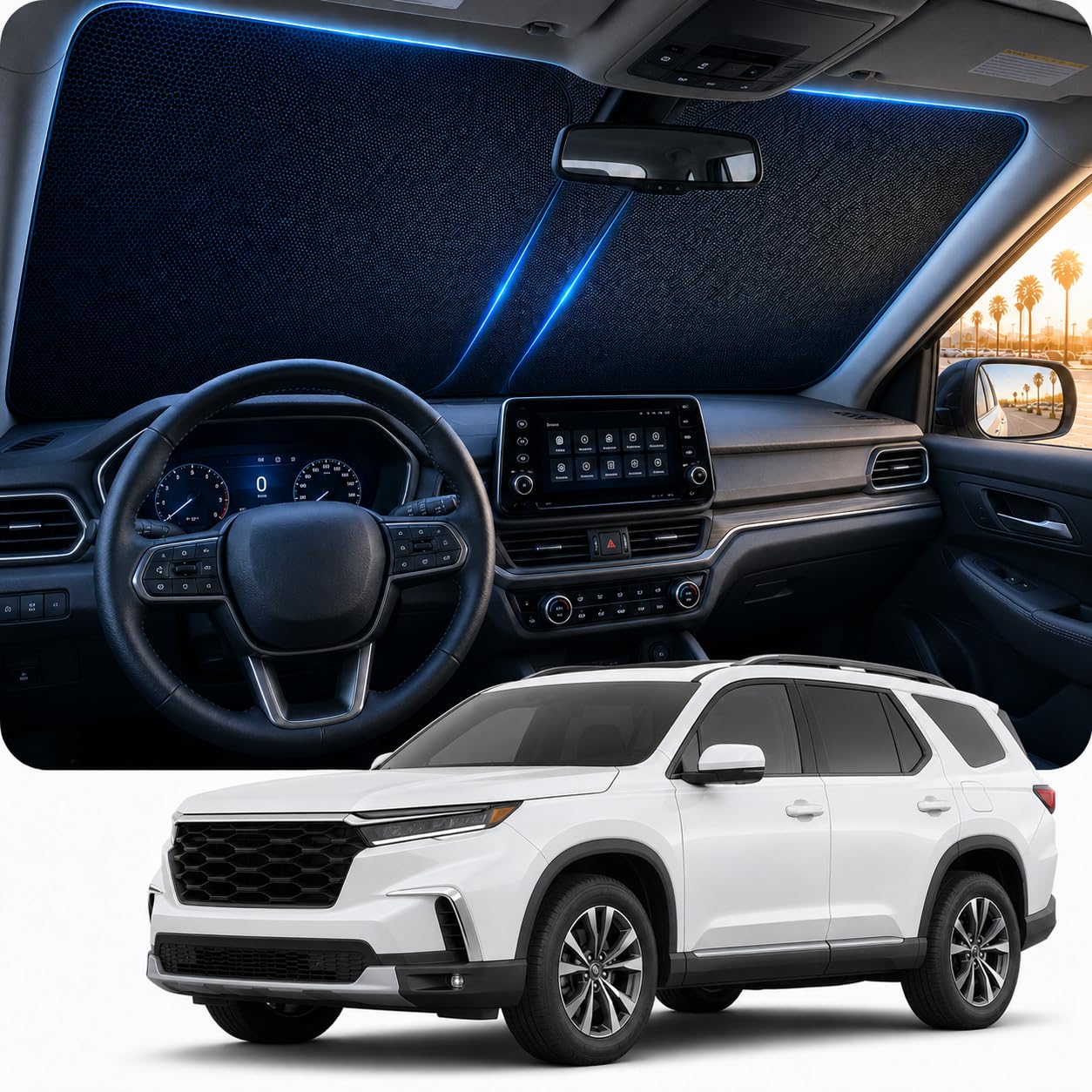 Photo 1 of [2026 Upgraded] DooGooCoo Windshield Sun Shade for Honda Pilot [Cooling Ice-Crystal, 100% Sun Block ] Sun Shade for Car Windshield for Honda Pilot Sunshade 2016-2026, Custom Fit Front Shade for Pilot.