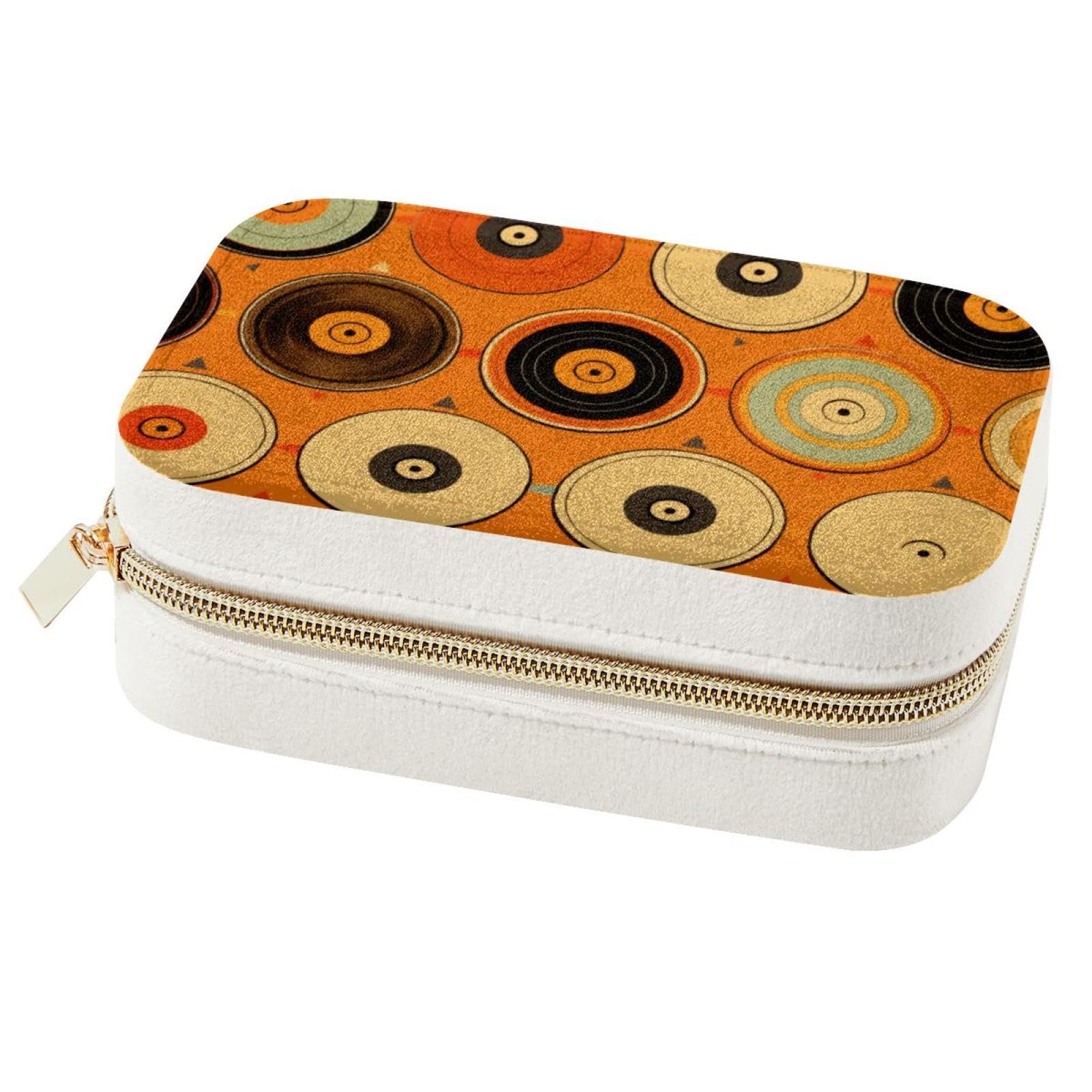 Boîte à bijoux double couche orange en similicuir pour bagues et colliers