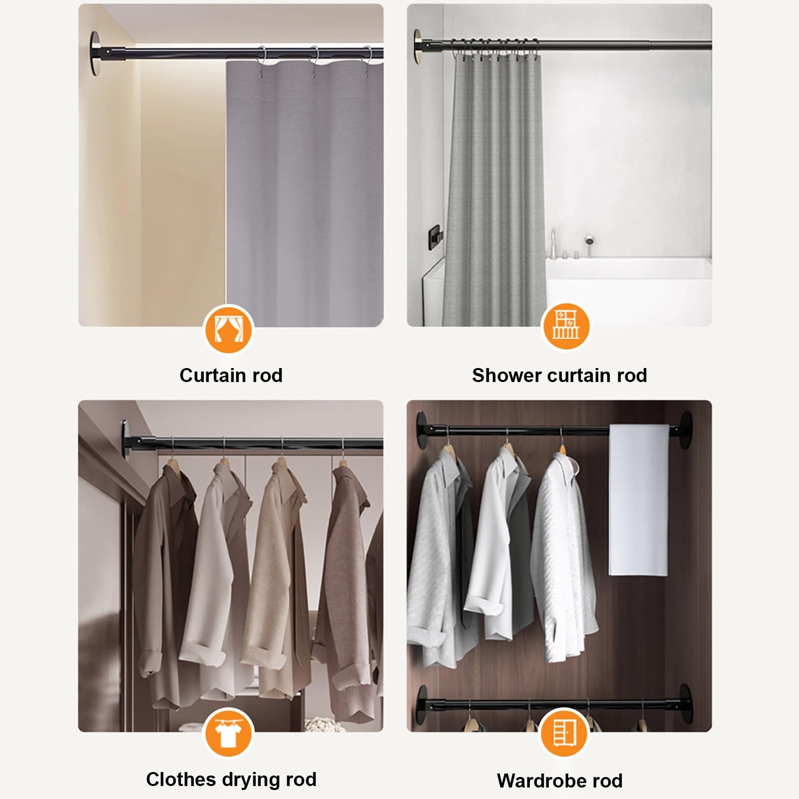 Barra Cortina Ducha Giratoria 180°, Barra Extensible Ajustable Sin Taladro, de Acero Inoxidable Antideslizante, para Cortinas de Ducha y Angulares(Stainless steel,115-180cm)