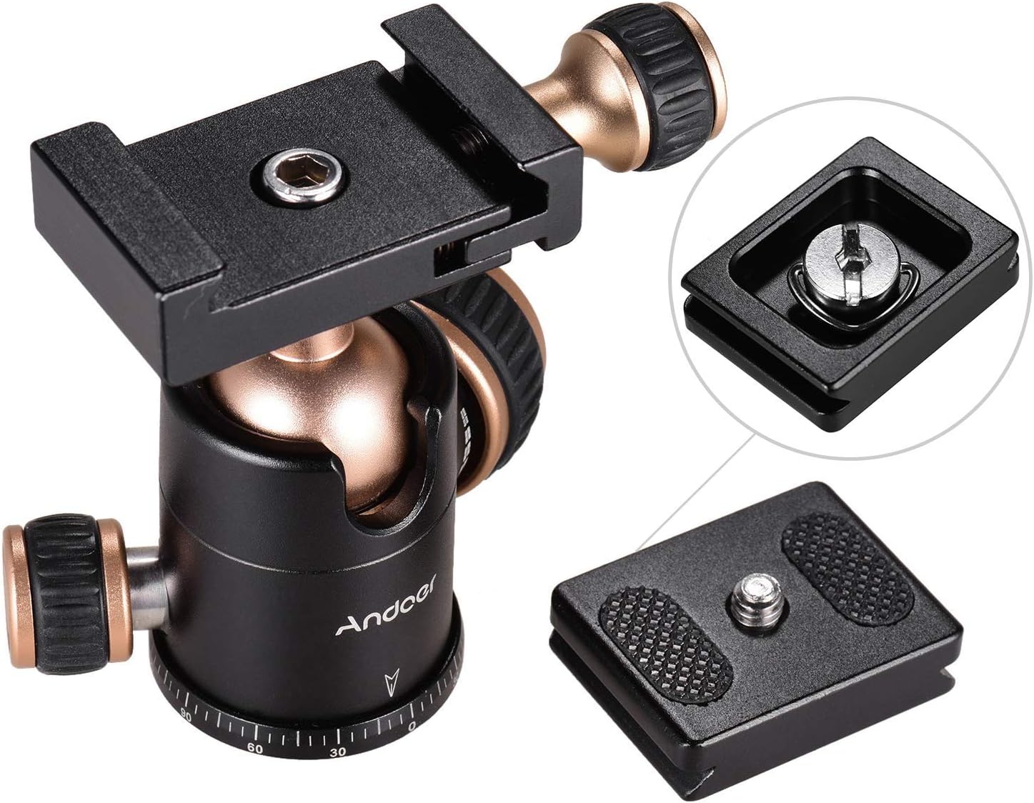 Andoer Tripod Ball Head 360 Degrees Free Rotation Panoramic Ballhead with Quick Release 1/4" Screw and 3/8" Screw for Smartphone,Tripod,Monopod,Slider,DSLR Camera Max Load 5 kilograms