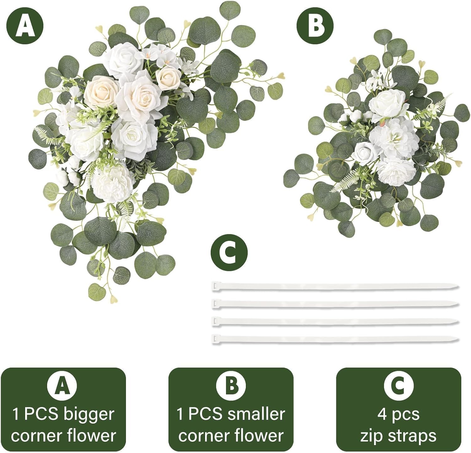 Sherika Wedding Arch Flowers Set of 2, Artificial Flowers for Arch Backdrop Wedding Welcome Ceremony Sign, Faux Floral Swag Roses Garland for Reception Centerpieces Table Decoration