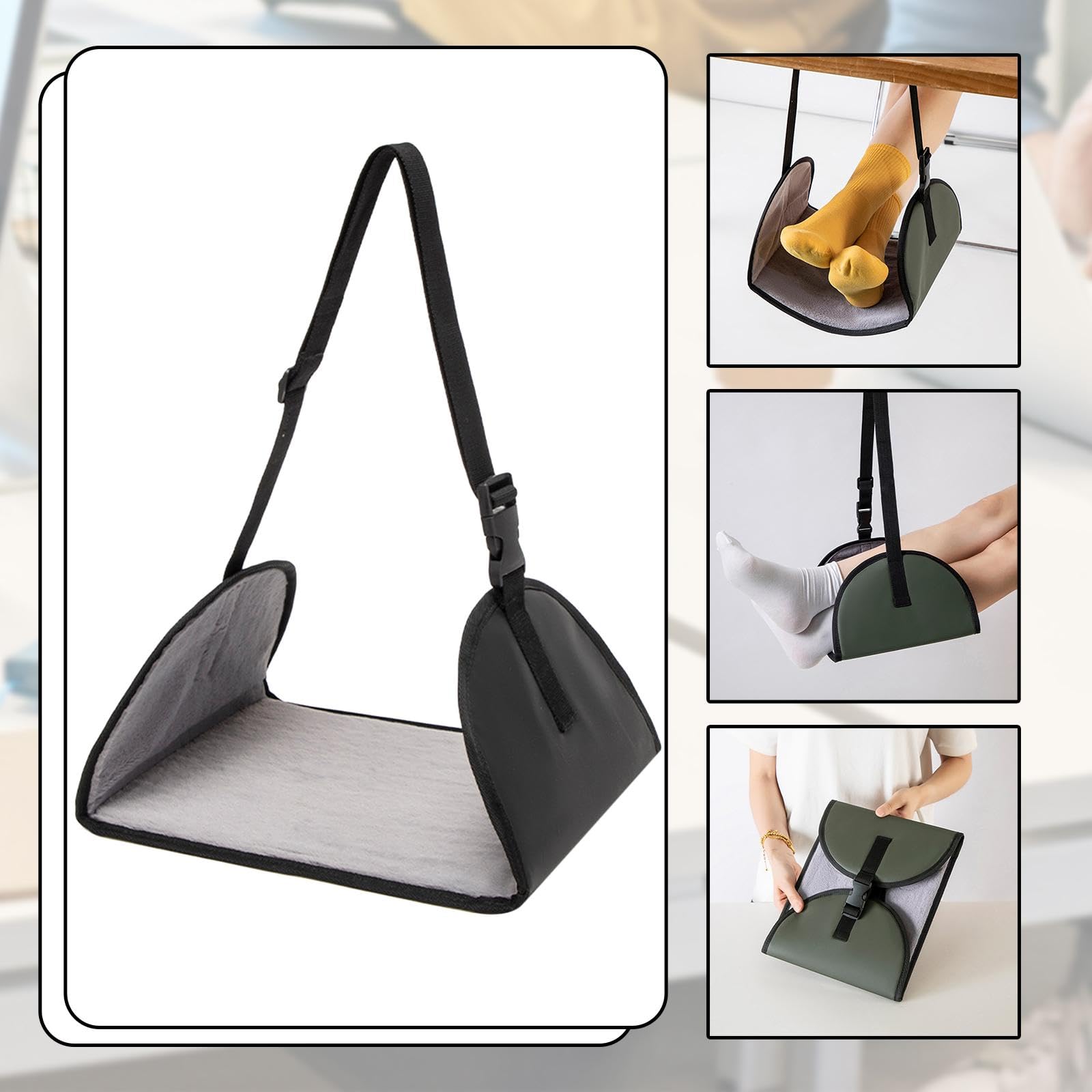 Reposapiés de avión, hamaca portátil y cómoda para viajes largos, ideal para escritorios de avión, Negro