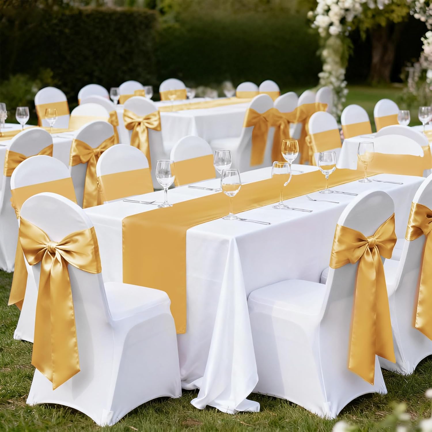 10 Pack Satin Table Runner 12 x 108 Inch Long,Satin Silk Table Runner for Wedding,Birthday Party and Banquet Decoration,Gold