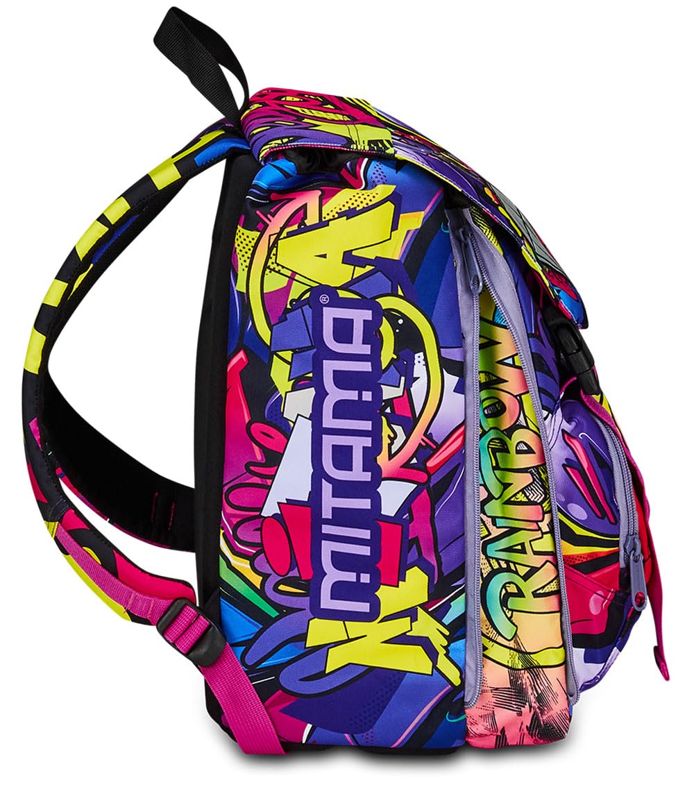 Zaino Scuola Estensibile Mitama con Tasca frontale, Rosa e Viola, Bambino Ragazzo + Astuccio Scuola 3 Scomparti con Contenuto 47 pz
