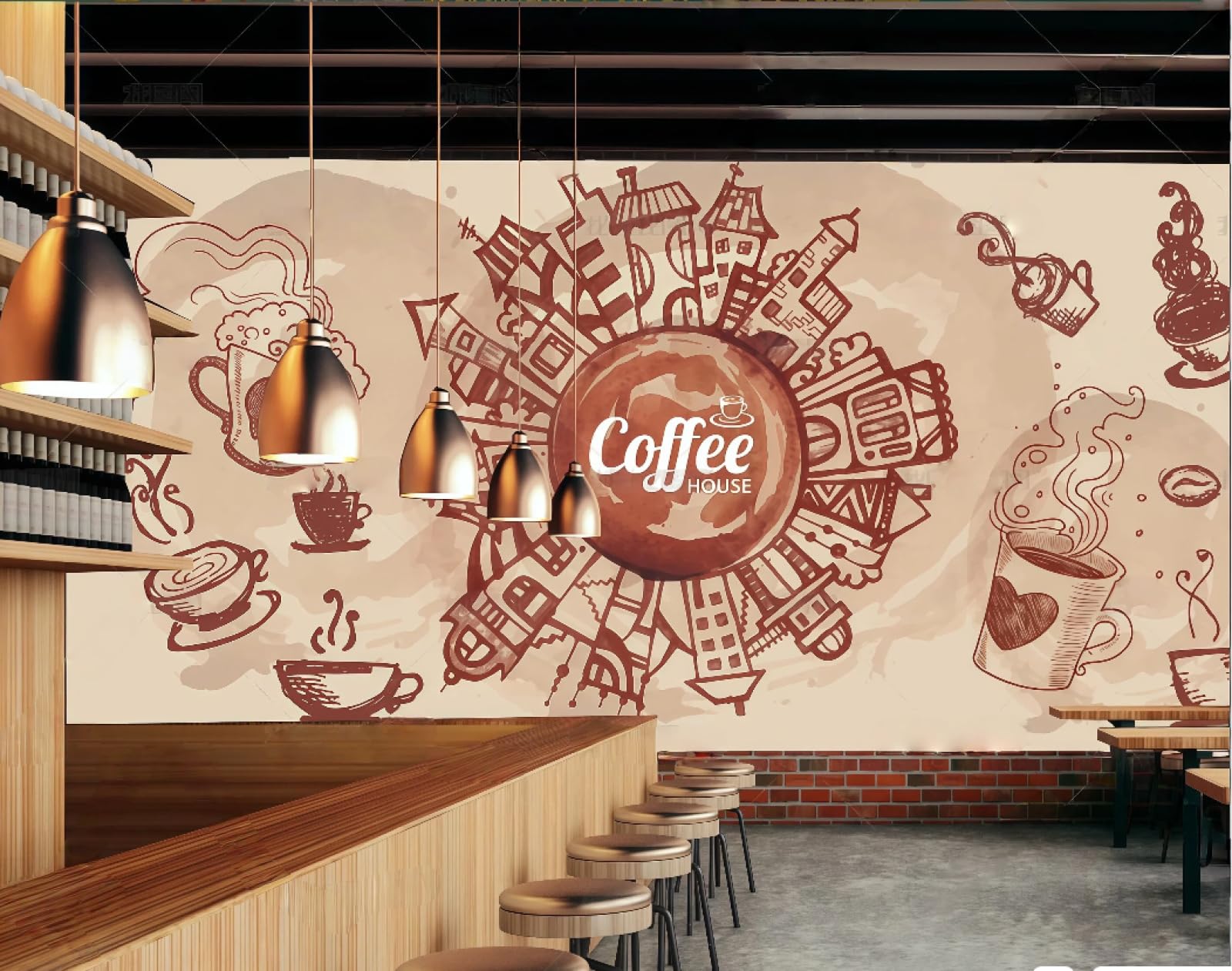 XDOUBAO Wallpaper Fashion Simple Coffee Cake Theme Dessert Bakery Shop Afternoon Tea Coffee Shop Background Mural Western Restaurant Wallpaper,3D,350x245cm