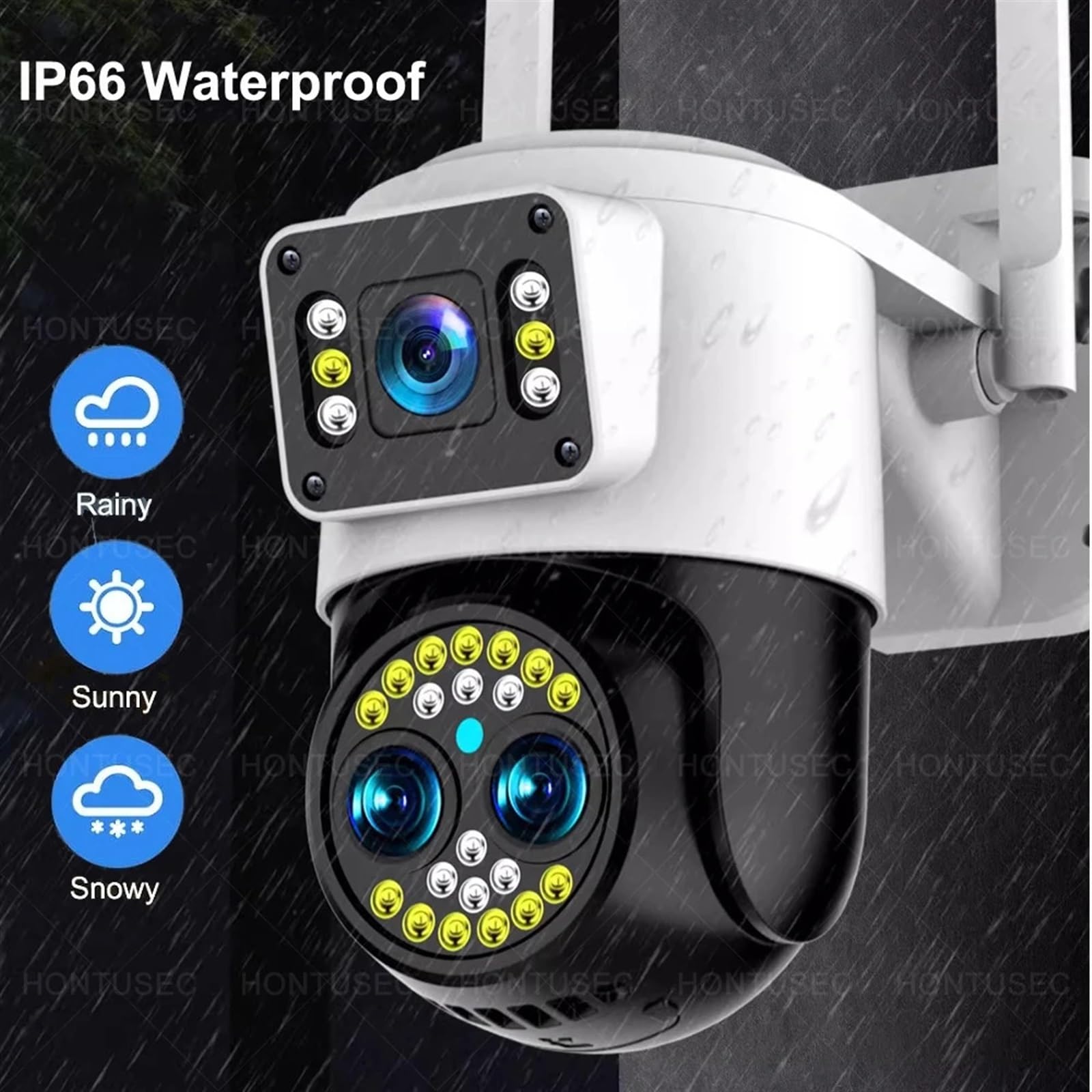4K 8MP Tre lenti Doppi schermi Zoom 10X Telecamera PTZ Audio bidirezionale Visione notturna a colori Monitoraggio automatico IP esterna Installazione semplice(4MP Camera 64GB)