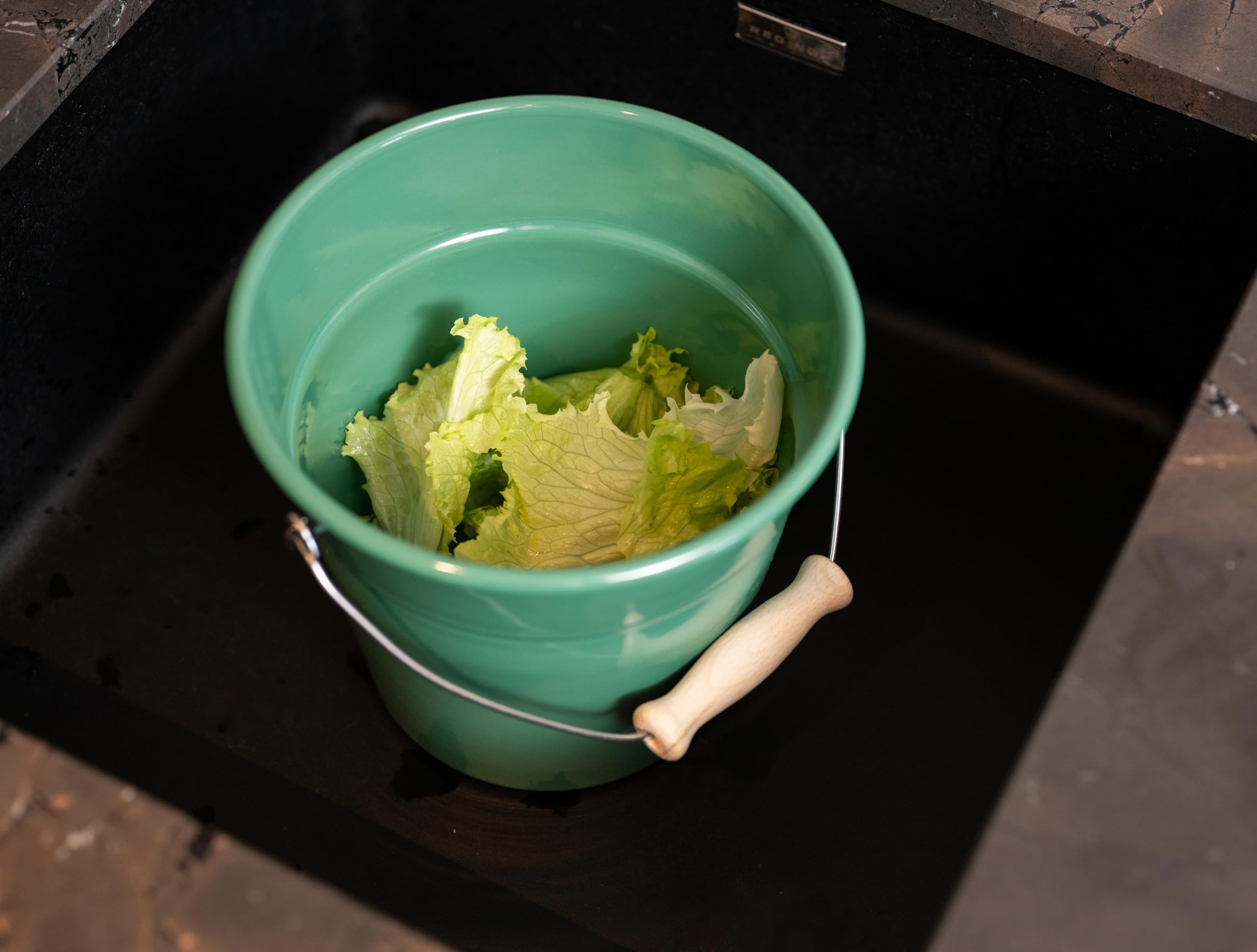 Riess, 0369-109, Bioeimer mit Deckel Ø 20cm, Nature Green Light, Vol. (Rec.): 3,5 Liter, Made in Österreich, 1,170kg, Induktionskocher kompatibel, Gasherd geeignet, Elektroherd geeignet, Ofenfest