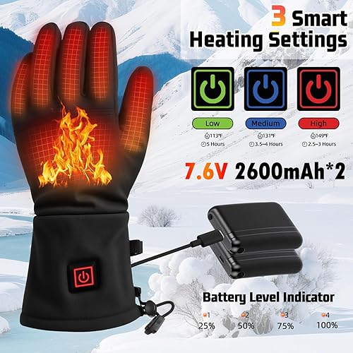 Miniatura 9 de Calentadores de manos recargables, guantes eléctricos de 10000 mAh, batería portátil, grafeno, bolsa de calentamiento de manos con 3 niveles y