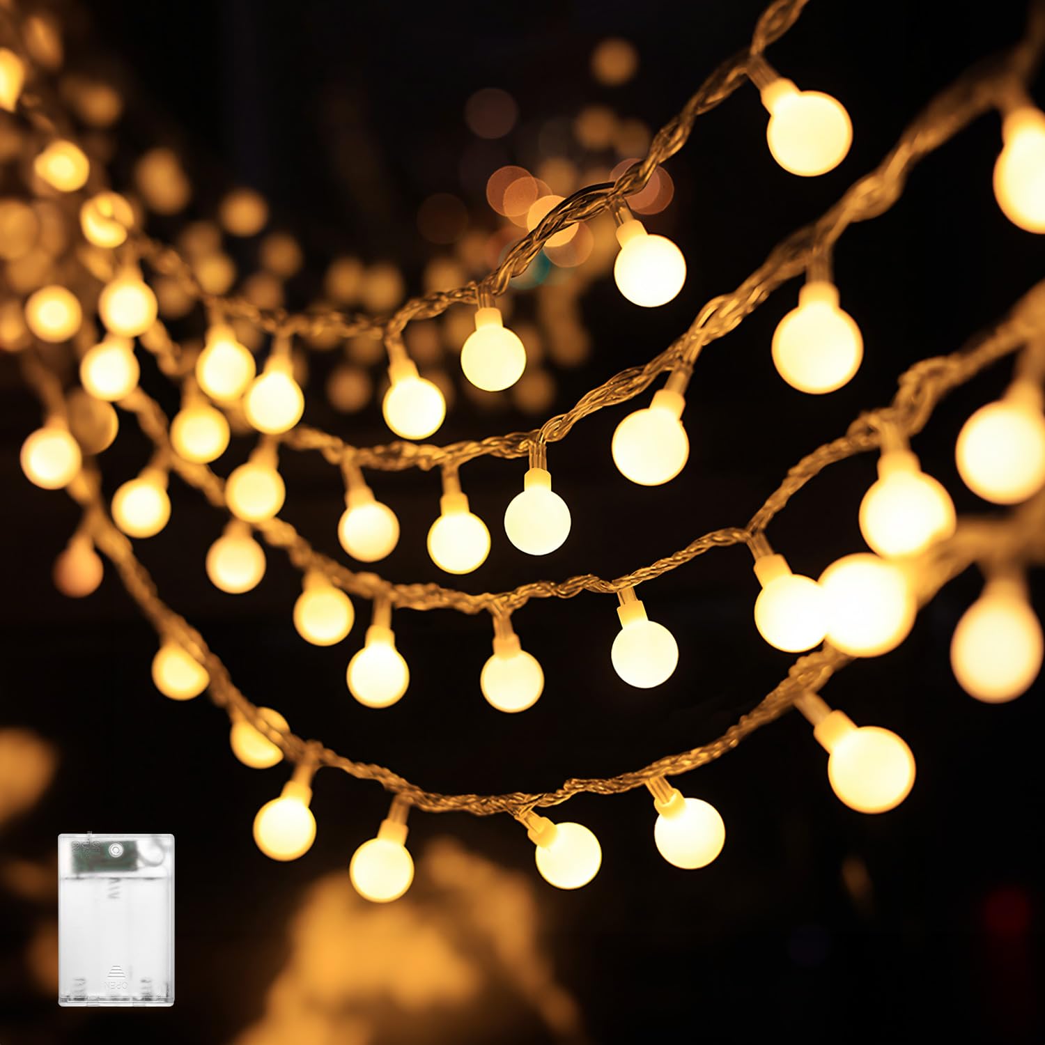 T Tersely White Ball Decorative String Lights-3M,30LED,Battery Operated,For Christmas Tree Bedroom Backdrop Wedding Party Garden Spring Decoration