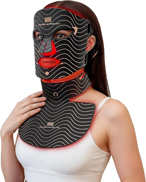 INIA GLOW LED Face & Neck Chest Mask, 850nm NIR, Red Yellow Blue LED Light | Face & Neck Chest full coverage, Rechargeable, 10-30min Timer, Auto Shut-off, Home Skincare Routine