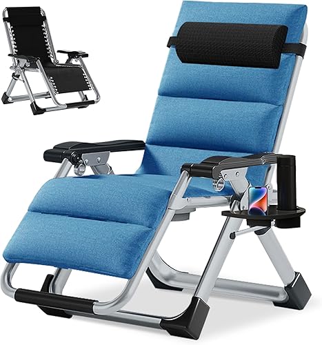 Miniatura 17 de NAIZEA Silla de gravedad cero acolchada, sillas de salón plegables de tela de enfriamiento para exteriores, sillas de camping ajustables y Azul Seda
