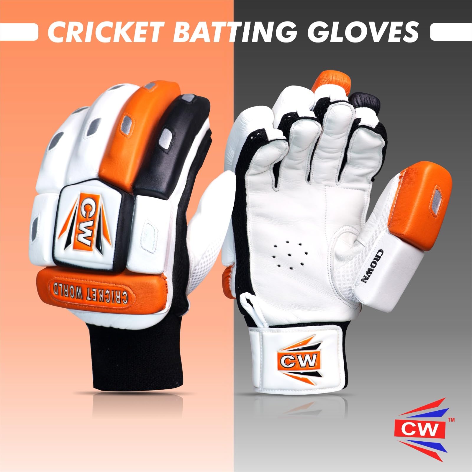 CW CROWN Gants de cricket pour batteur de cricket - Pour homme - Taille homme - Pour droitier - Gauche - Adulte