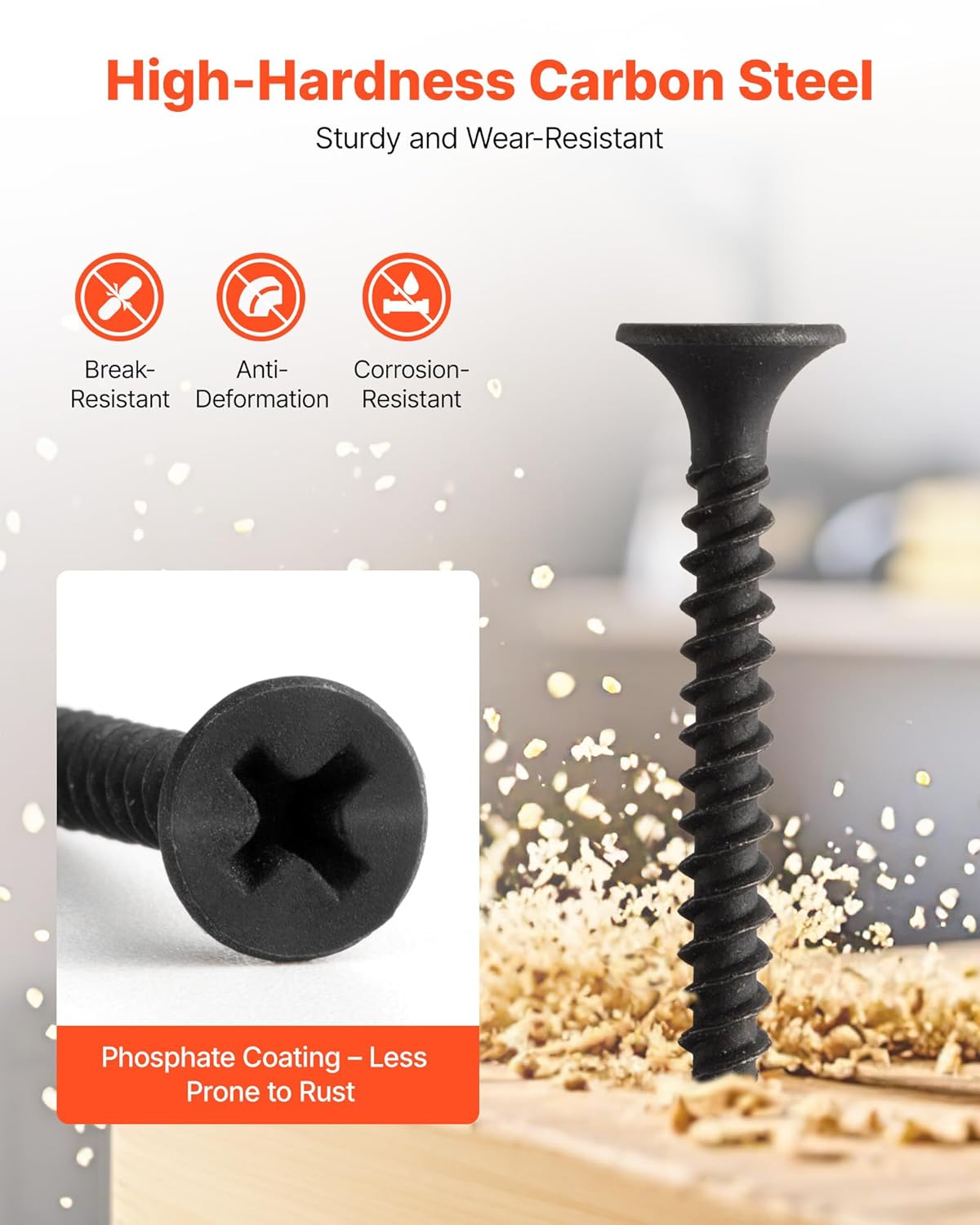 VVEOR Screws, #6 x 1-1/4 inch Length Drywall to Wood Collated Screw, All Purpose High-Hardness Alloy Steel Self Drilling Drywall Screws, for Home DIY, Space Renovation(1000 per Box)