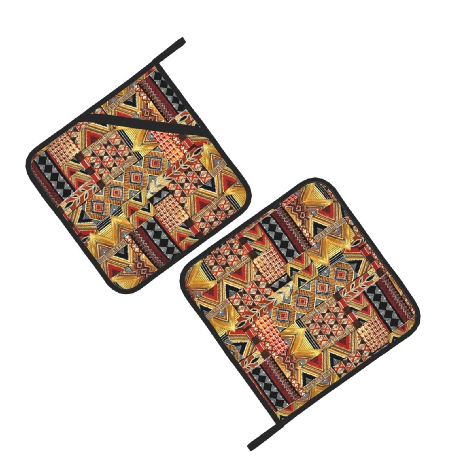 African Textile Patchwork Printed Oven Pot Holders Set of 2 Pcs Heat Resistant Kitchen Microwave Potholders for Cooking Baking Grilling