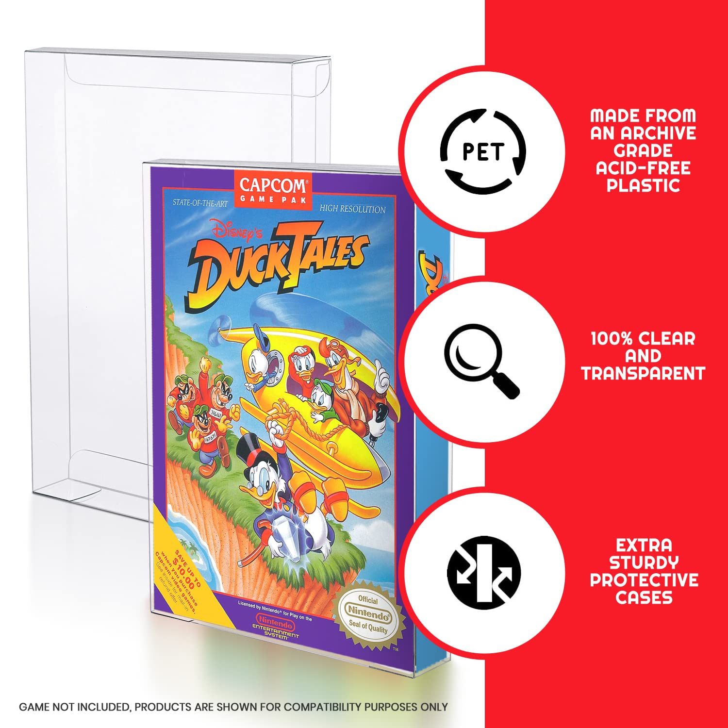 Custodia per giochi NES compatibile con Nintendo NES Game Box - Custodie NES in PET da 0,35 mm per Super Mario Bros, Zelda, Duck Hunt, Contra, Metroid (confezione da 25)