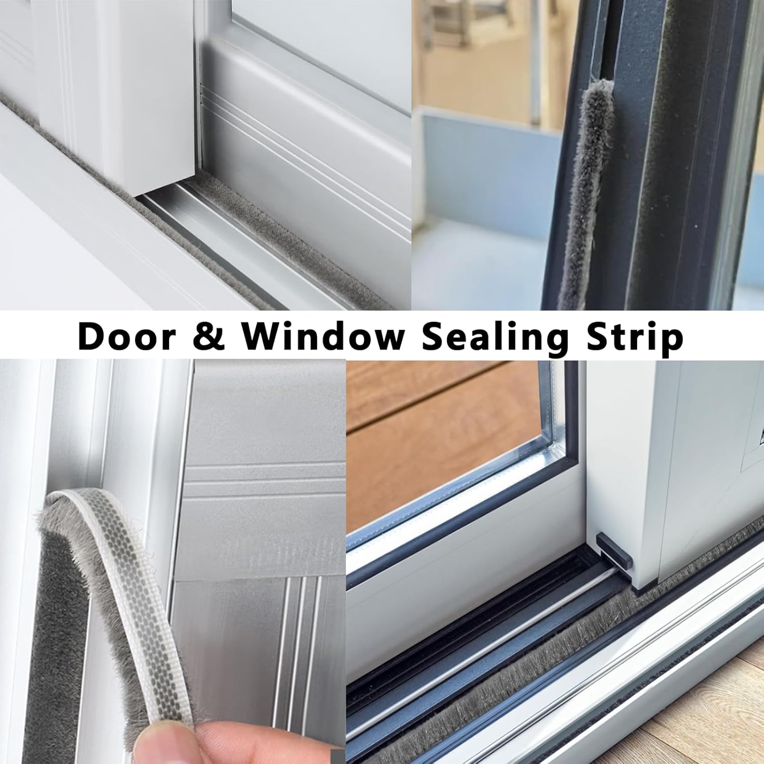 Strong Adhesive Brush Weather Stripping 0.2in (T）x 0.4in (W) x 33FT, Grey, Door Seal for Sliding Windows & Doors, Soundproof Noise Blocker, Draft Stopper for Garage Door Frame & Exterior Doors