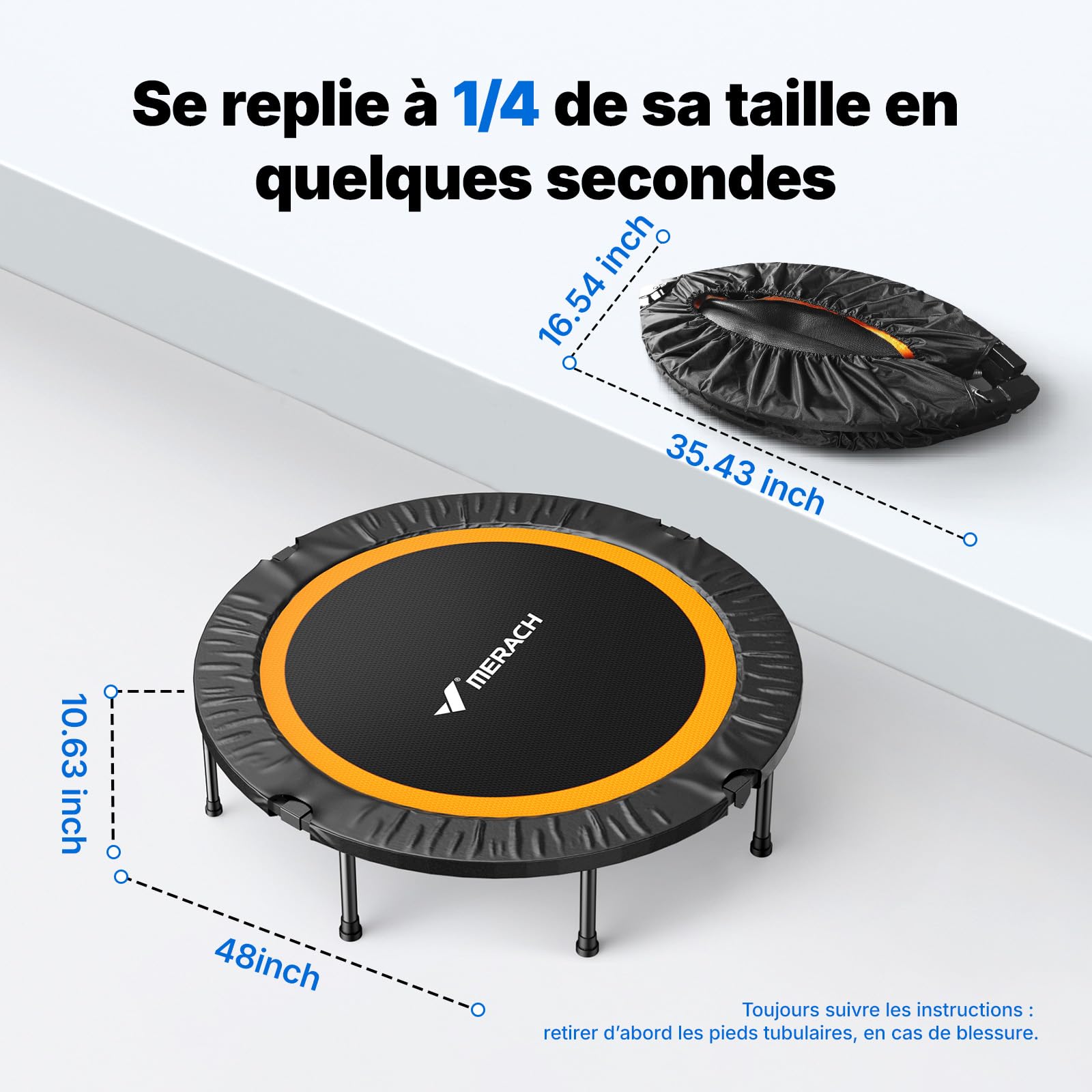 MERACH Trampoline Fitness - 102cm/122cm Mini Trampolines Pliables Charge maximale 330 LB, Trampolines Adulte Trampoline Interieur Silencieux