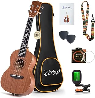 Concert Ukulele Mahogany - 23 inch Professional Wooden Ukulele Free Online Lessons Uke Strap Case Digital Tuner Picks Aquila String