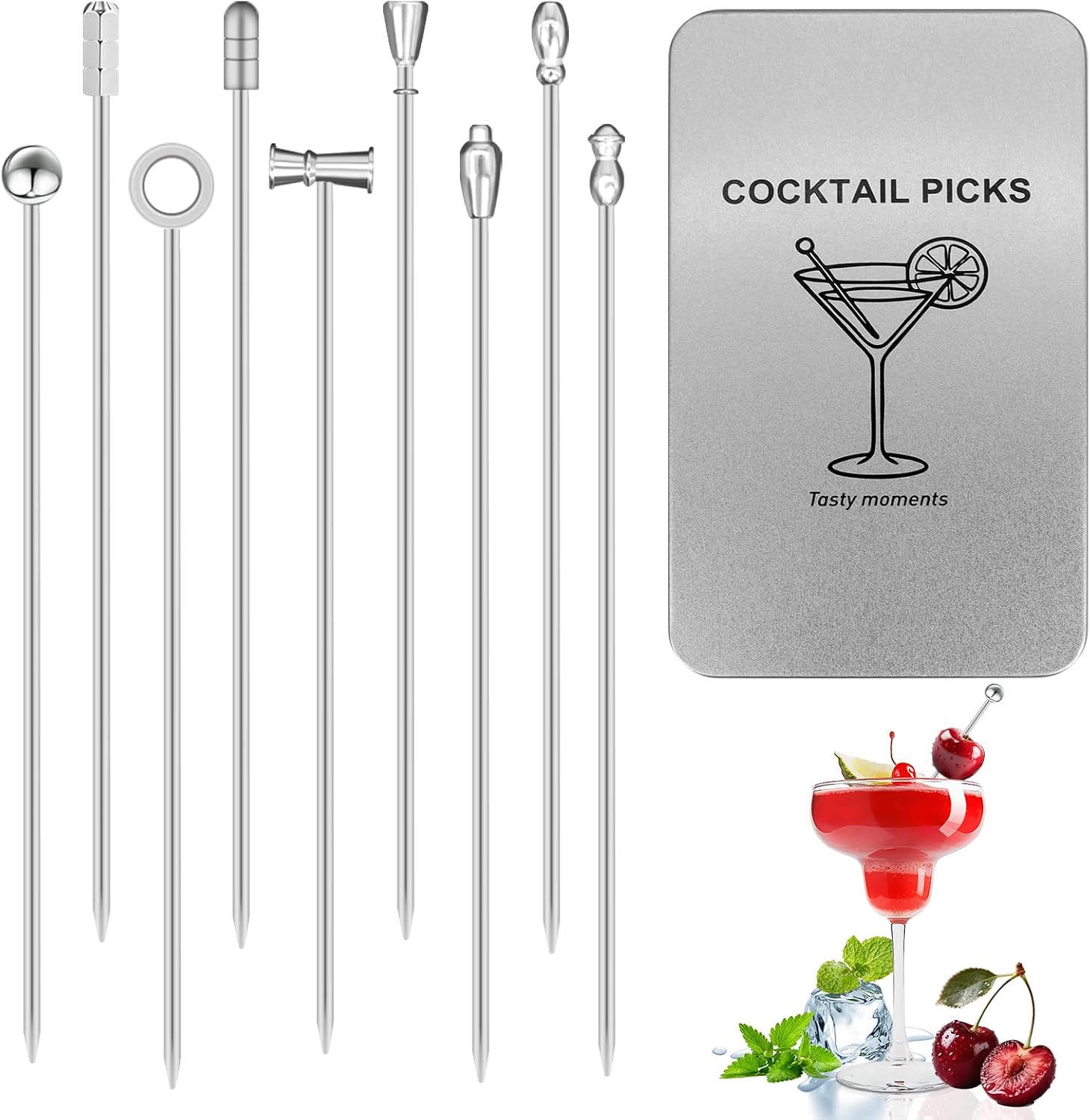 Metal Martini Cocktail Picks 9 PCS 4.1 Inch Martini Skewers