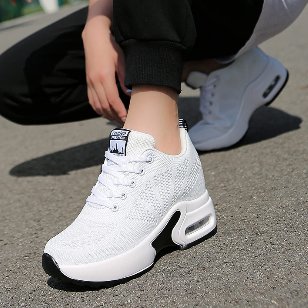 Sneakers Zeppa Interna Donna Scarpe da Ginnastica con Zeppa Alta Donna con Tacco 7 CM