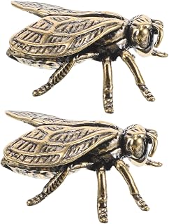 Garneck Xmas Small Brass Bee Figurine 2pcs Vintage Hand Aged Home Decor | Golden Antique Finish, Collectible Cabinet Accent, Whimsical Metal Ornaments for Desks, Shelves and Gift Displays