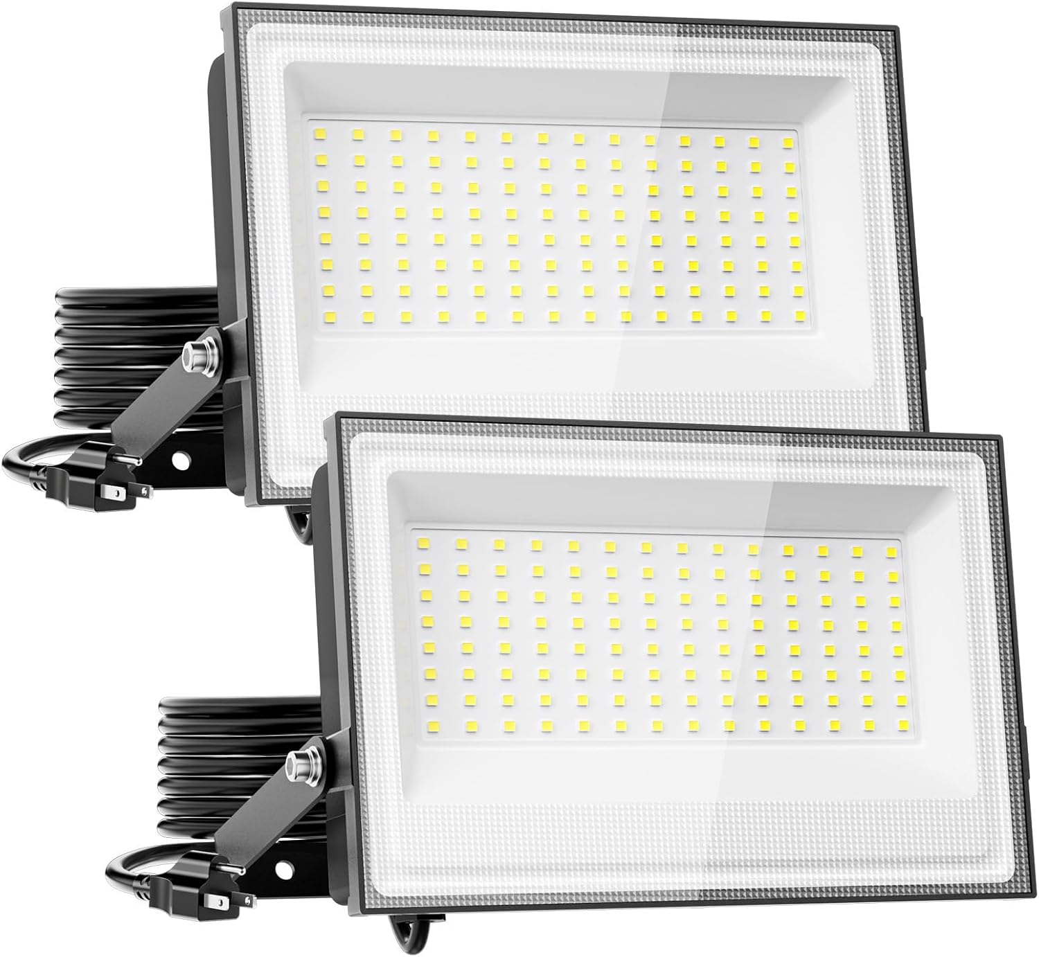 160W Flood Lights Outdoor, 16000LM LED Work Light with Plug, Daylight White 6500K LED Flood Light, IP66 Waterproof Exterior Security Lights for Yard Garage Stadium 2 Pack