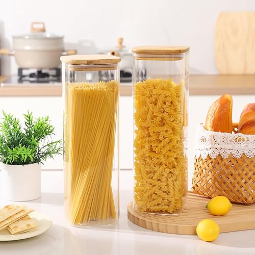 Miniatura 7 de Tarros de vidrio para almacenamiento de alimentos con tapas (2.2 cuartos de galón), juego de 3, recipientes de almacenamiento de vidrio transparente