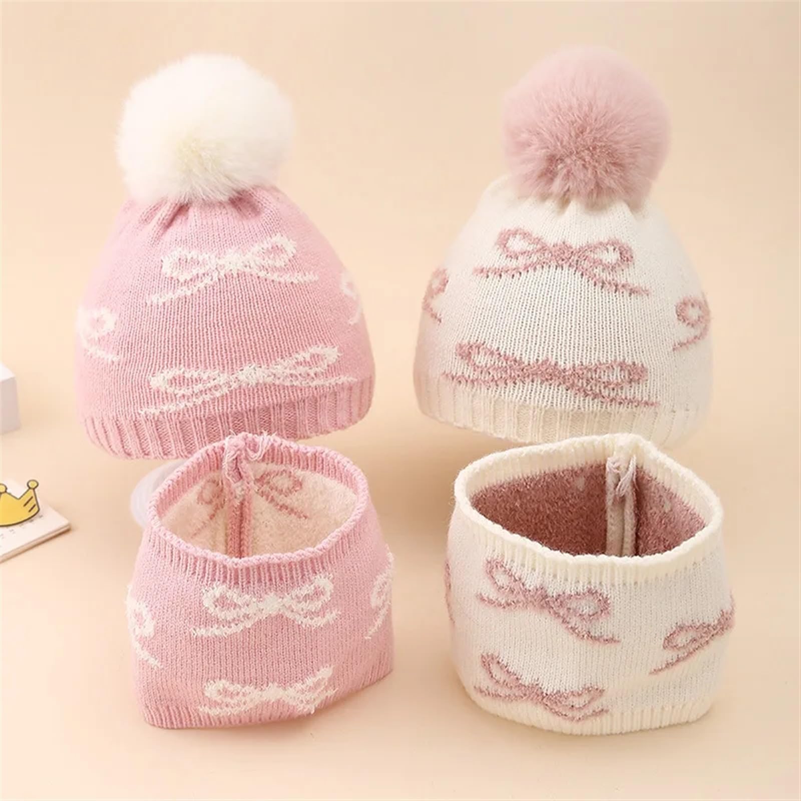 Lindo Conjunto de Gorro y Bufanda de Invierno for bebé - Gorro con pompón de Lana de Felpa Jacquard for recién Nacidos (0-12 Meses)(Gray)