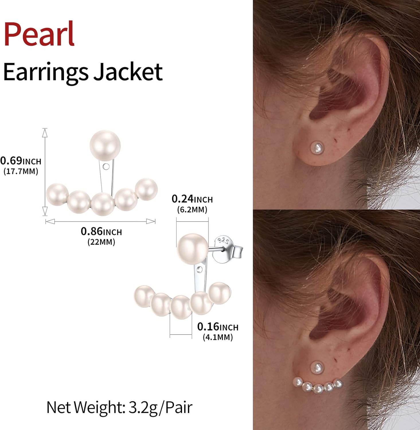 ChicSilver 925 Sterling Silver Ear Jacket Earrings Minimalist Ball Front Back Stud Earrings for Women