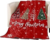 Vista 2 de T&H XHome Quilt Twin Size Luxury Quilted Comforter Bedspread-Thin Soft Cozy, Red Christmas Buffalo Plaid Xmas Tree Snowflake Reversible Stitched