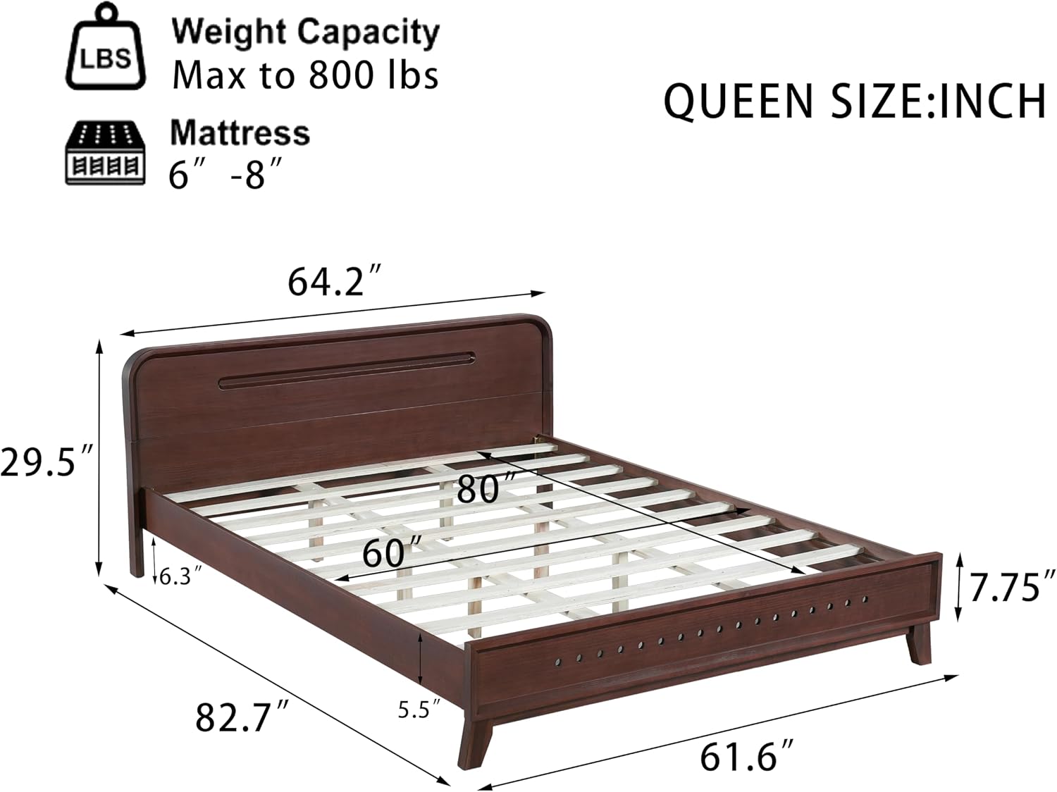 Christopher Knight Home Skyles Queen Size Bed, Queen Size Headboard and Footboard, Wooden Headboard, Pind Wood Platform Bed, No Box Spring Needed, Slats Panel Support, Rustic Openwork Design, Walnut