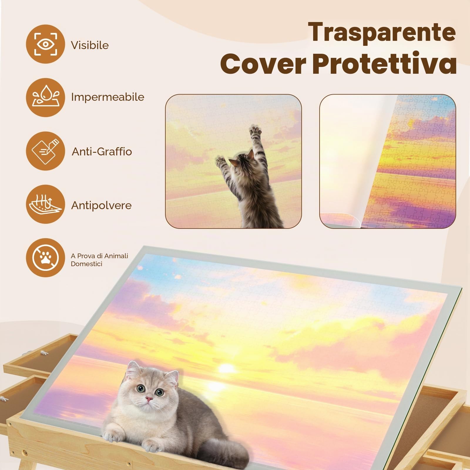 Puzzle da 1000 Pezzi, Supporto Regolabile, Tavolo in Legno per Puzzle, Puzzle con 6 Scomparti e 1 Copertura