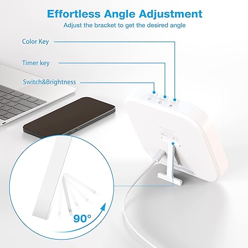 Miniatura 6 de Qoosseine Lámpara de terapia de luz, caja de luz sin rayos UV de 10000 lux, con 4 niveles de brillo, 4 temperaturas de color, 4 funciones de