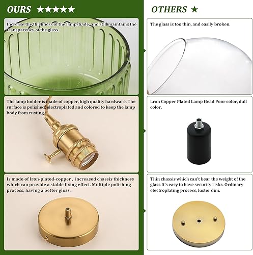 Miniatura 16 de Lámpara colgante con pantalla de cristal ámbar Scindapsus de cristal, lámpara colgante vintage de latón, luz colgante ajustable para cocina, isla