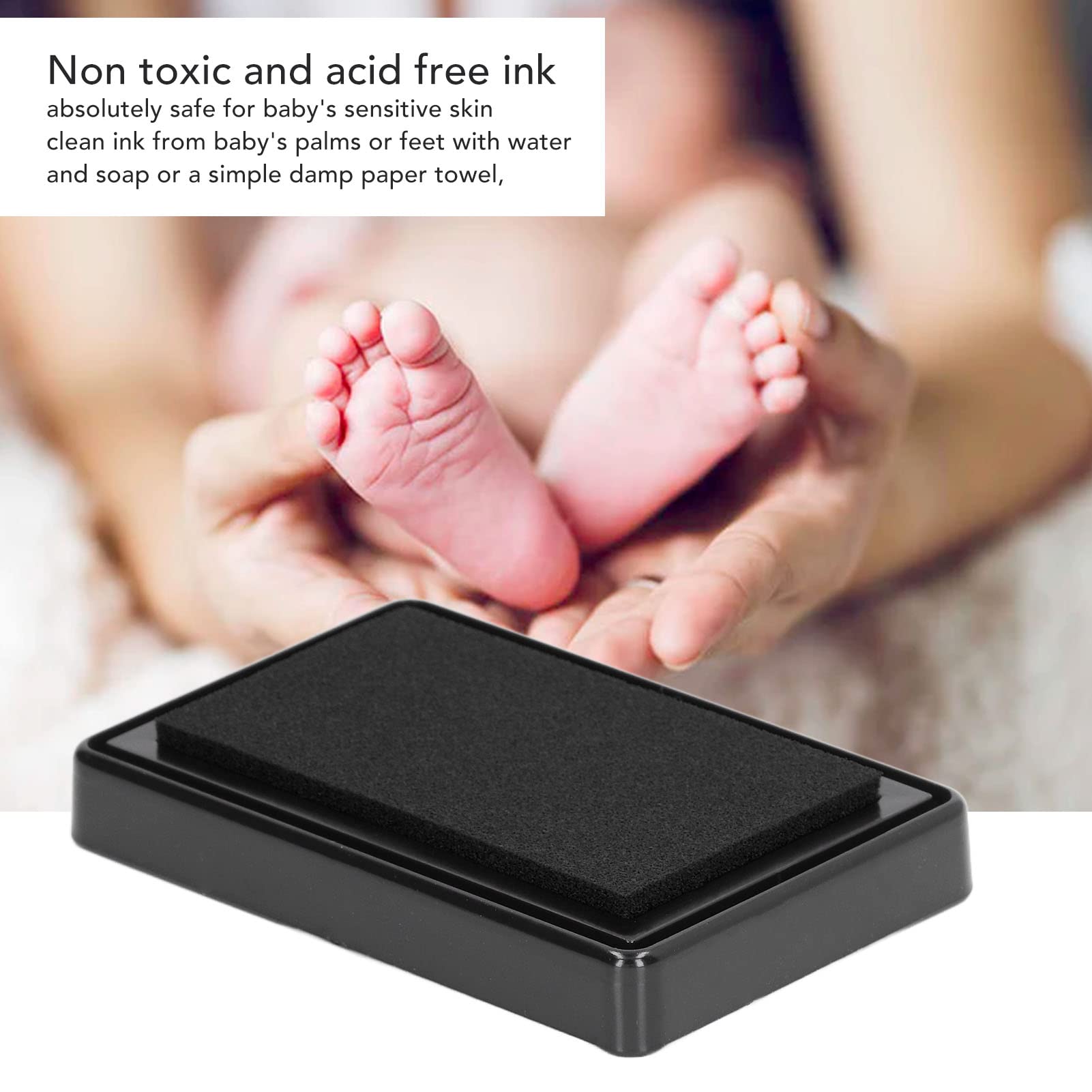 Alomejor Baby Footprint Ink Pad 9.3 x 6.5 x 2.2cm Safe Reusable Meaningful Easy wash Paw Print Pad with Paper for Babies and Pets(Black Ink) Baby accessories - Image 4