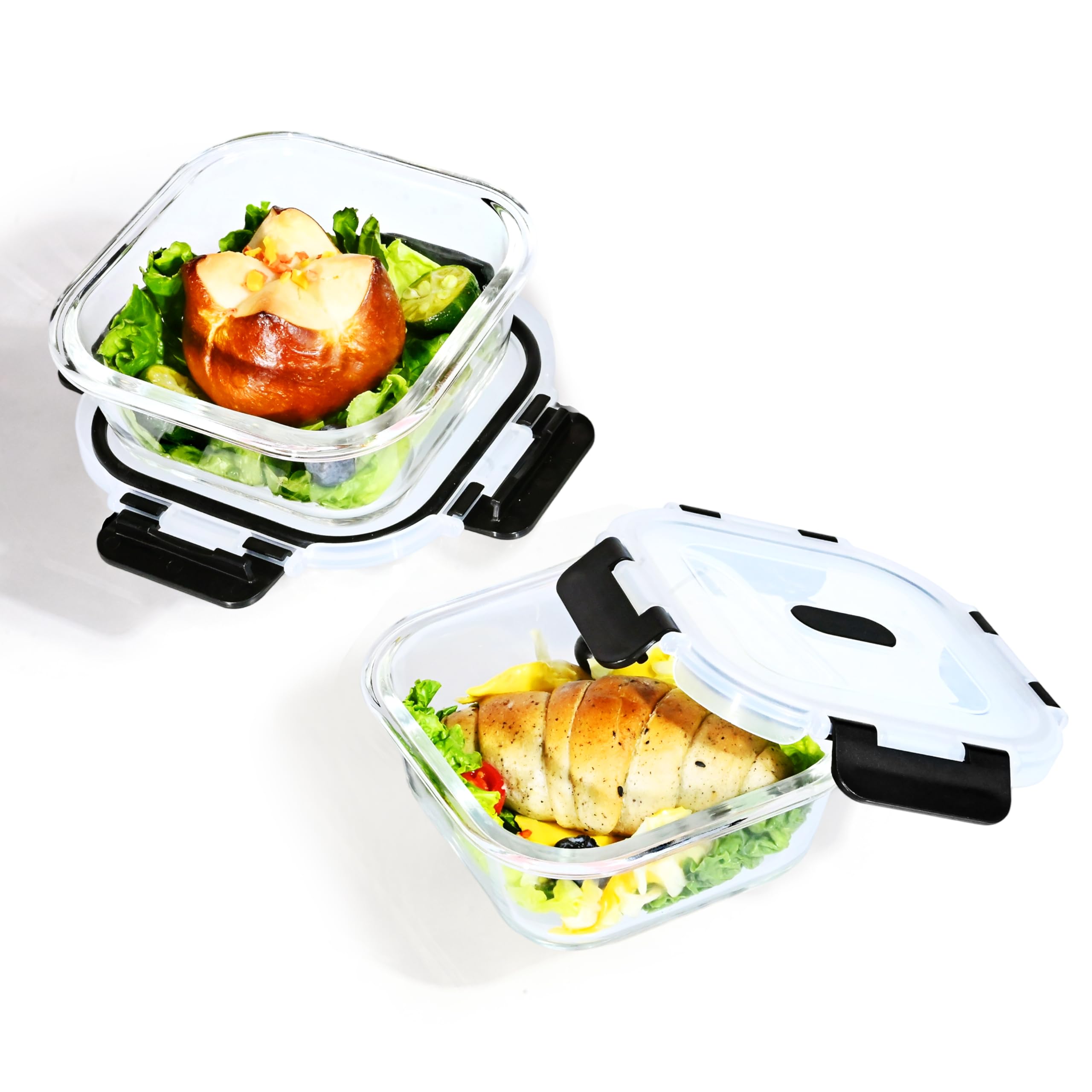 ERUIV Glasbehälter Mit Deckel, [2 Behälter + 2 Deckel] Glasschüssel Mit Deckel-1040ml, Mikrowellengeschirr Glas, Tragbar Meal Prep Container, Retain Freshness Glass Container With Lid, BPA free