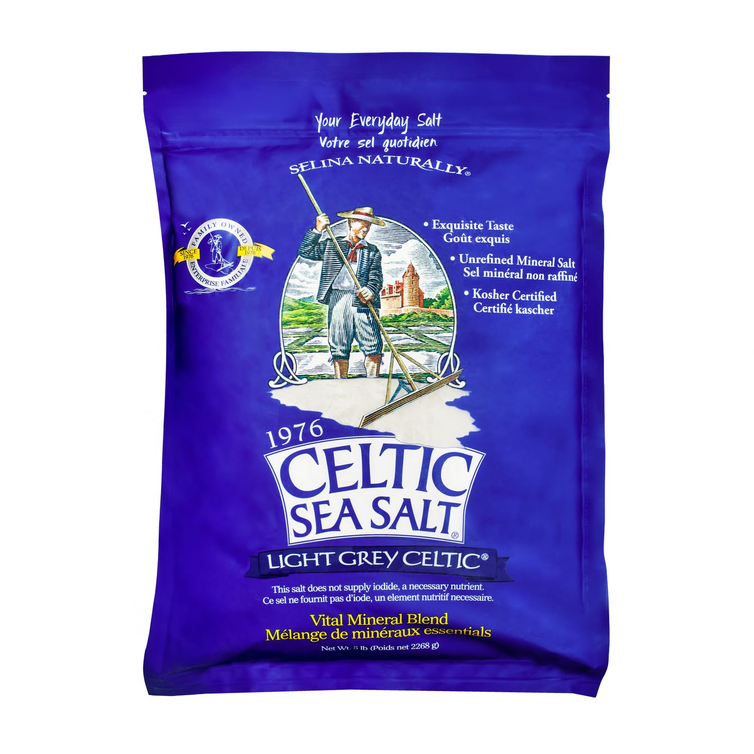 Celtic Sea Salt, Light Grey Mineral Sea Salt, 5 lb Resealable Bag Unrefined, Hand-Harvested, Vital Minerals, Family Founded Since 1976Celtic Sea Salt, Light Grey Mineral Sea Salt, 5 lb Res…