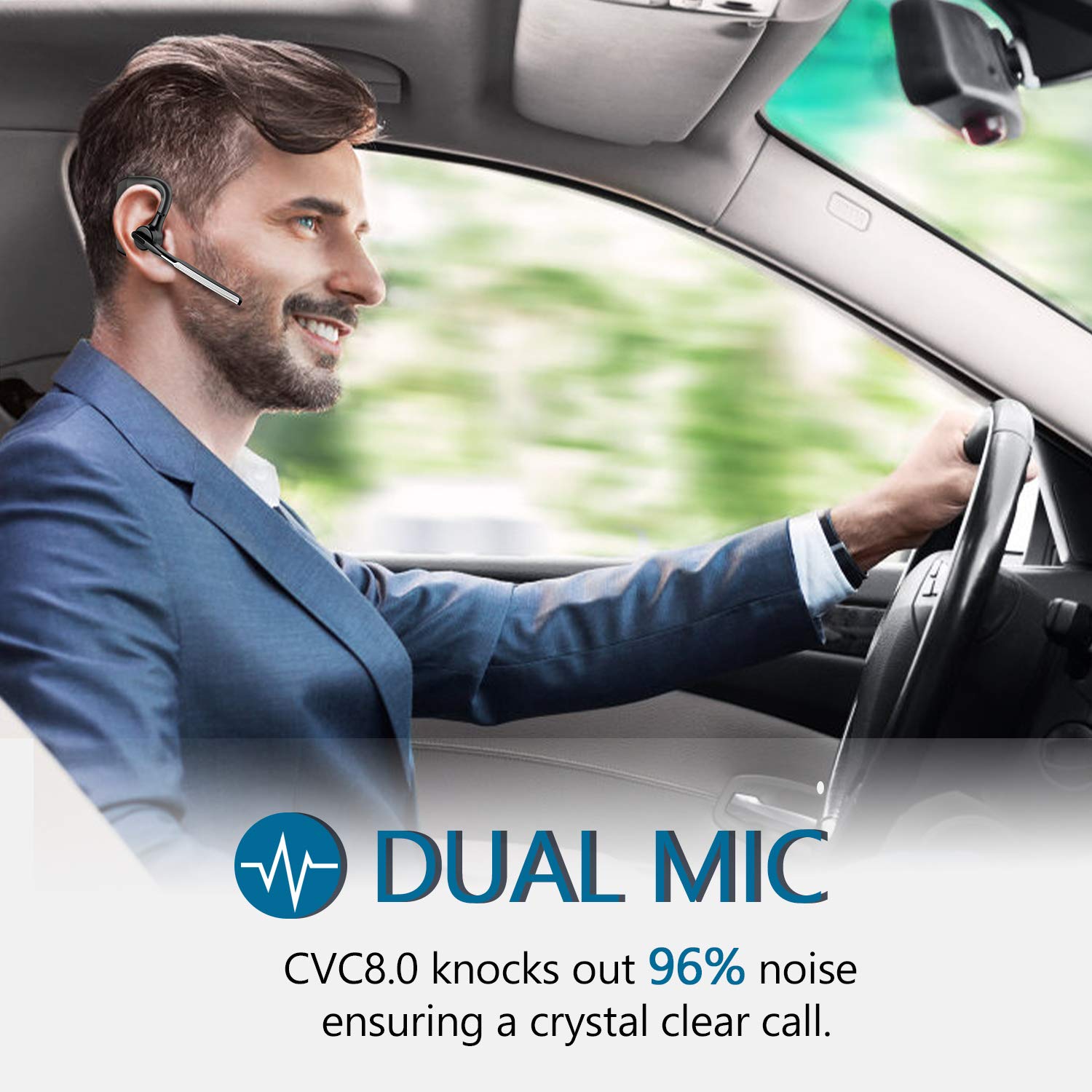 Conambo K18 - Cuffie Bluetooth V5.1 CVC8.0 con cancellazione rumore, 16 ore conversazione, auricolare microfono cellulare camionista, autista ufficio