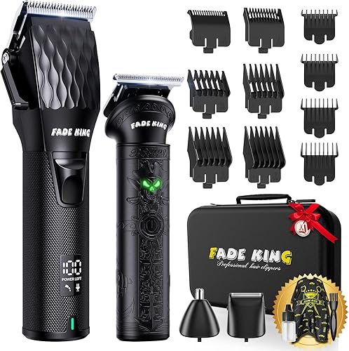 FADEKING Cortapelos profesionales para hombres, recortadora de barba inalámbrica para hombres, pantalla LCD, juego de cortapelos y recortadora para