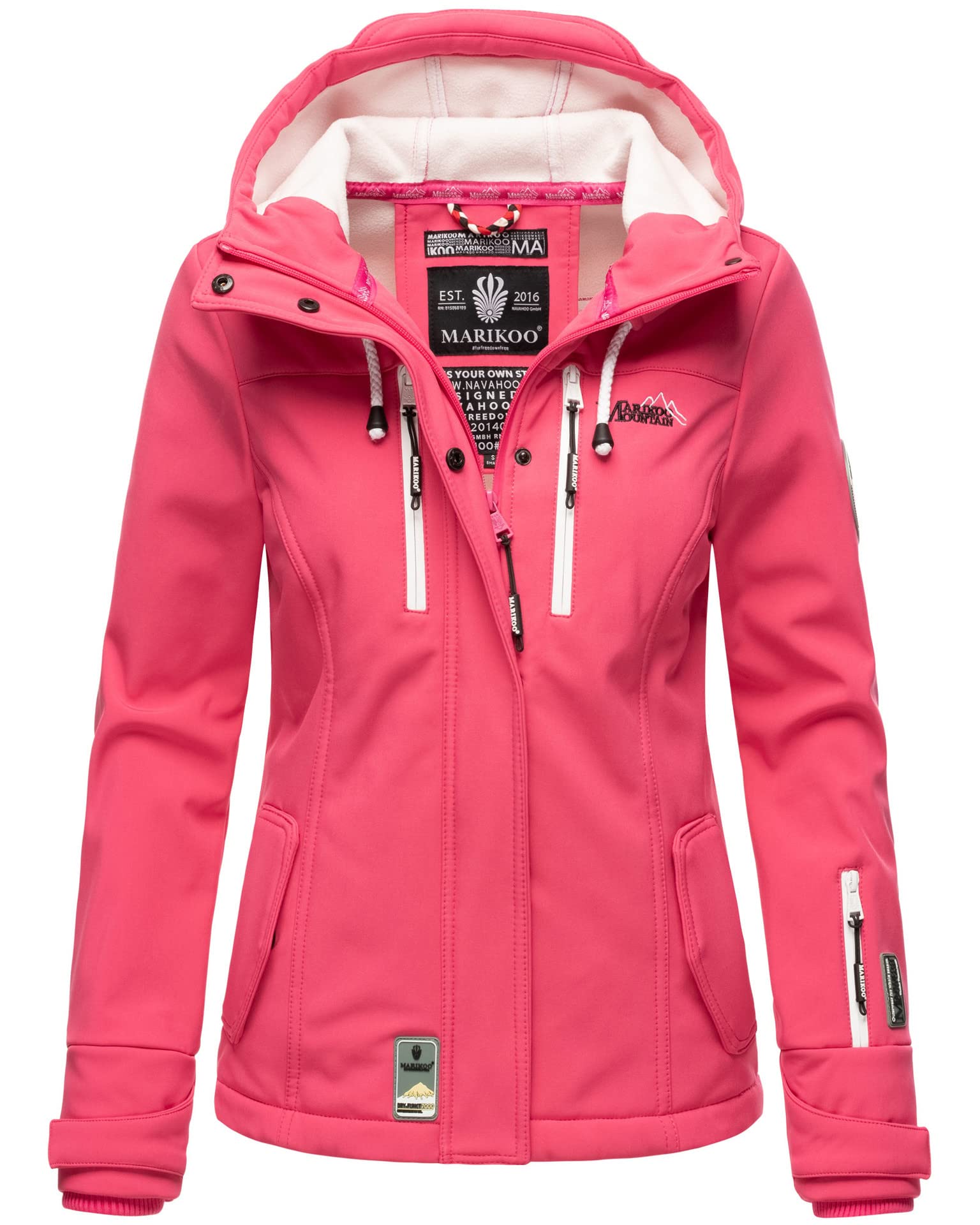 MARIKOO Damska kurtka softshell, wodoszczelna kurtka outdoorowa z kapturem, mały zamek, rozm. XS-XXL