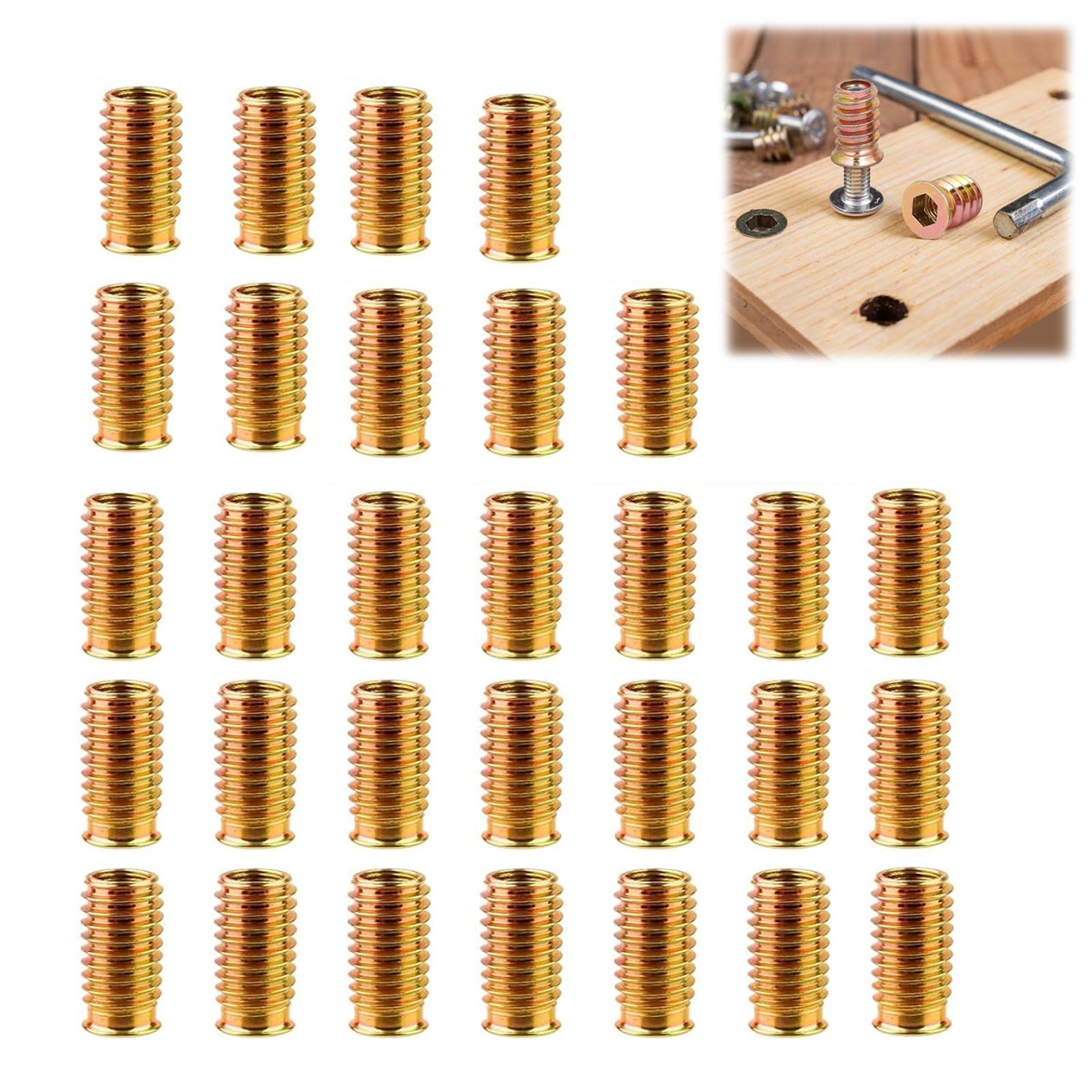 Inserti filettati per Legno M8 30 Pezzi M8x30mm in Acciaio zincato Resistenti alla ruggine Dadi a Inserto per mobili Fai da Te Montaggio strutture in Legno per casa e Officina