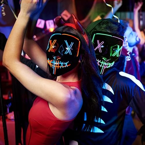 Miniatura 2 de Juego de 2 guantes de esqueleto de máscara LED de Halloween, máscara de Purga con luz LED brillante para disfraz de Halloween.