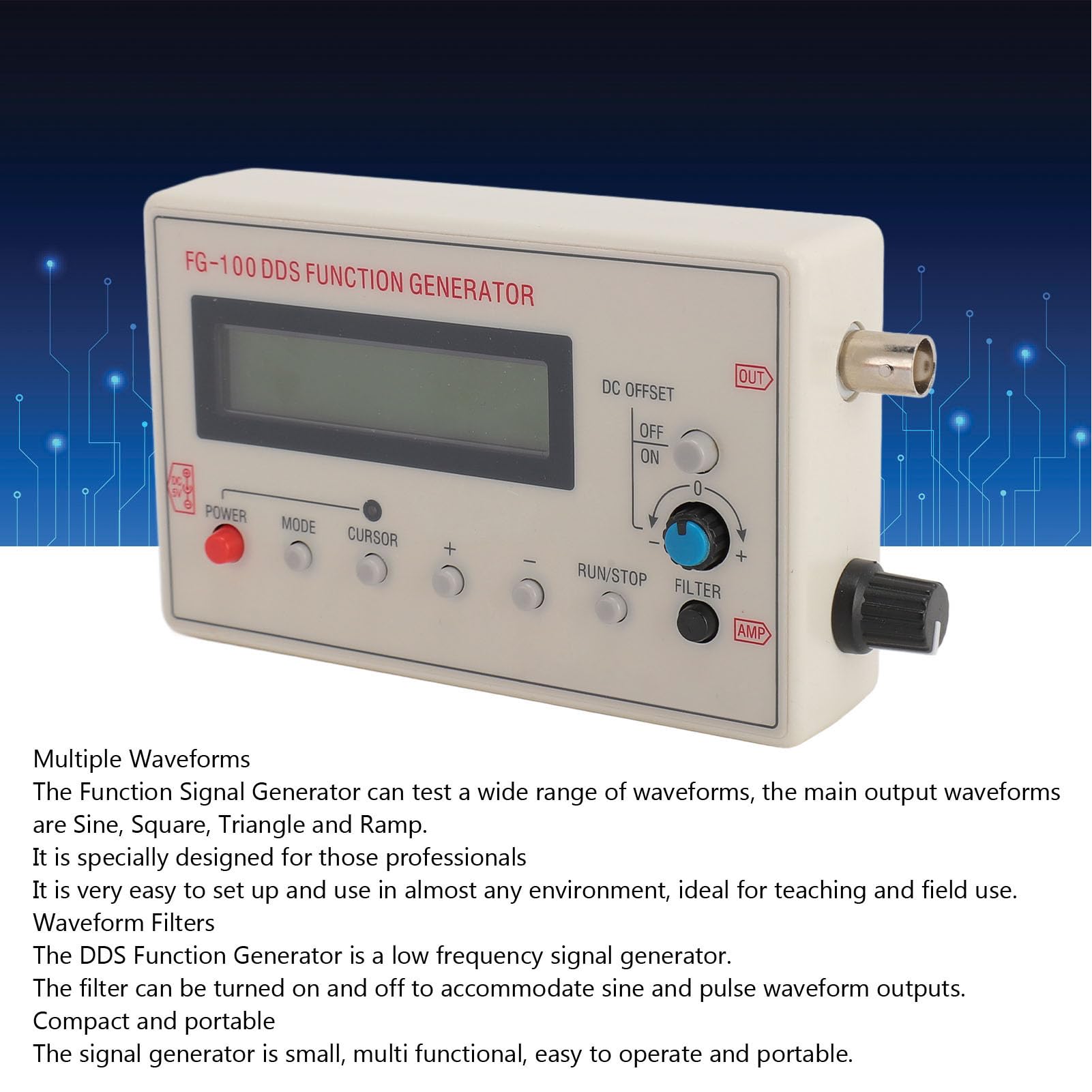 Generador de Señal con Función DDS, Sinusoidal de 1 Hz a 500 KHz