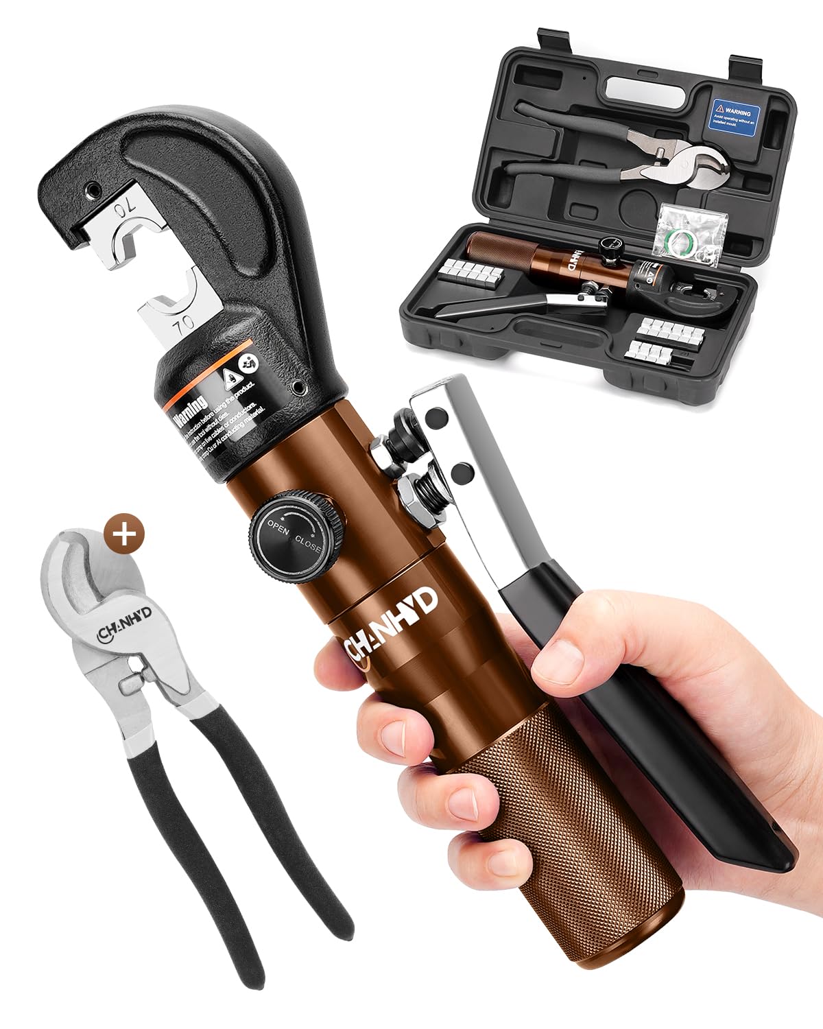 Handbetriebene hydraulische Crimpzange Hydraulische Kabelschuhe Crimper 8 US TON 12 AWG bis 00 (2/0) Elektrische Terminal Kabel Draht Werkzeug Kit mit 9 Schneideisen