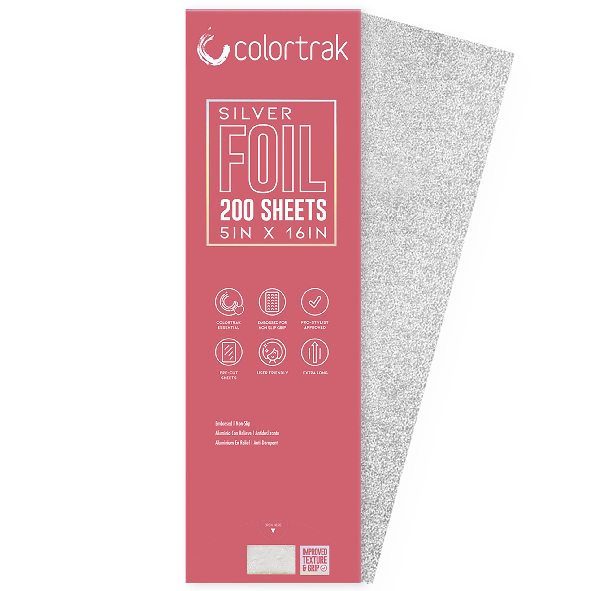 Colortrak Embossed Hair Coloring Foil Sheets, Professional, Convenient 5 x 16 inch Extra Long Pre-cut Sheets, Easy to Grab During Processing, Silver,