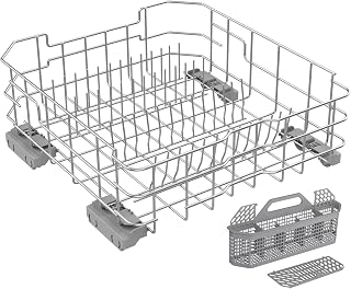 UPGRADED WD28X26099 Dishwasher Lower Rack-304 Stainless Steel Compatible with General Electric GE Dishwasher Racks GDT535PSM0SS GDF510PSM0SS With WD28X10128 Silverware Basket & Dishwasher Rack Wheels