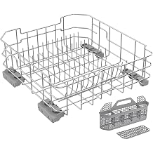 UPGRADED WD28X26099 Dishwasher Lower Rack-304 Stainless Steel Compatible with General Electric GE Dishwasher Racks GDT535PSM0SS GDF510PSM0SS With WD28X10128 Silverware Basket & Dishwasher Rack Wheels