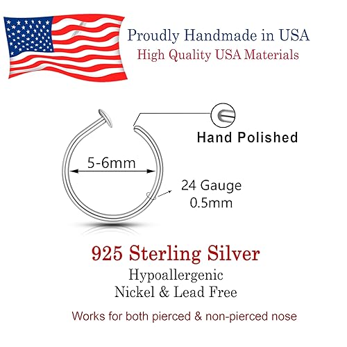 Miniatura 3 de Gold Silver Small thin nose ring hoop 20G 20 22 gauge stud nostril piercing jewelry for Women, 14k Gold filled or 925 sterling silver nose hoop