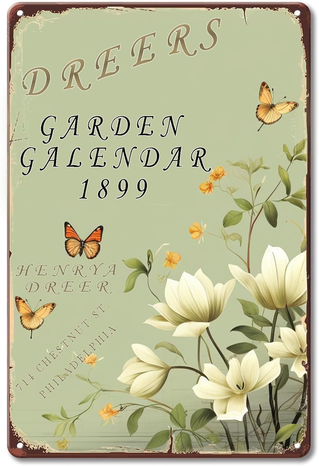 SMAZDFXX Vintage Garden Sign Butterfly Metal Tin Sign Retro Style Poster Wall Decor Hanging Plaque For Garden Home Kitchen Restaurant Tin Painting 8"x12"