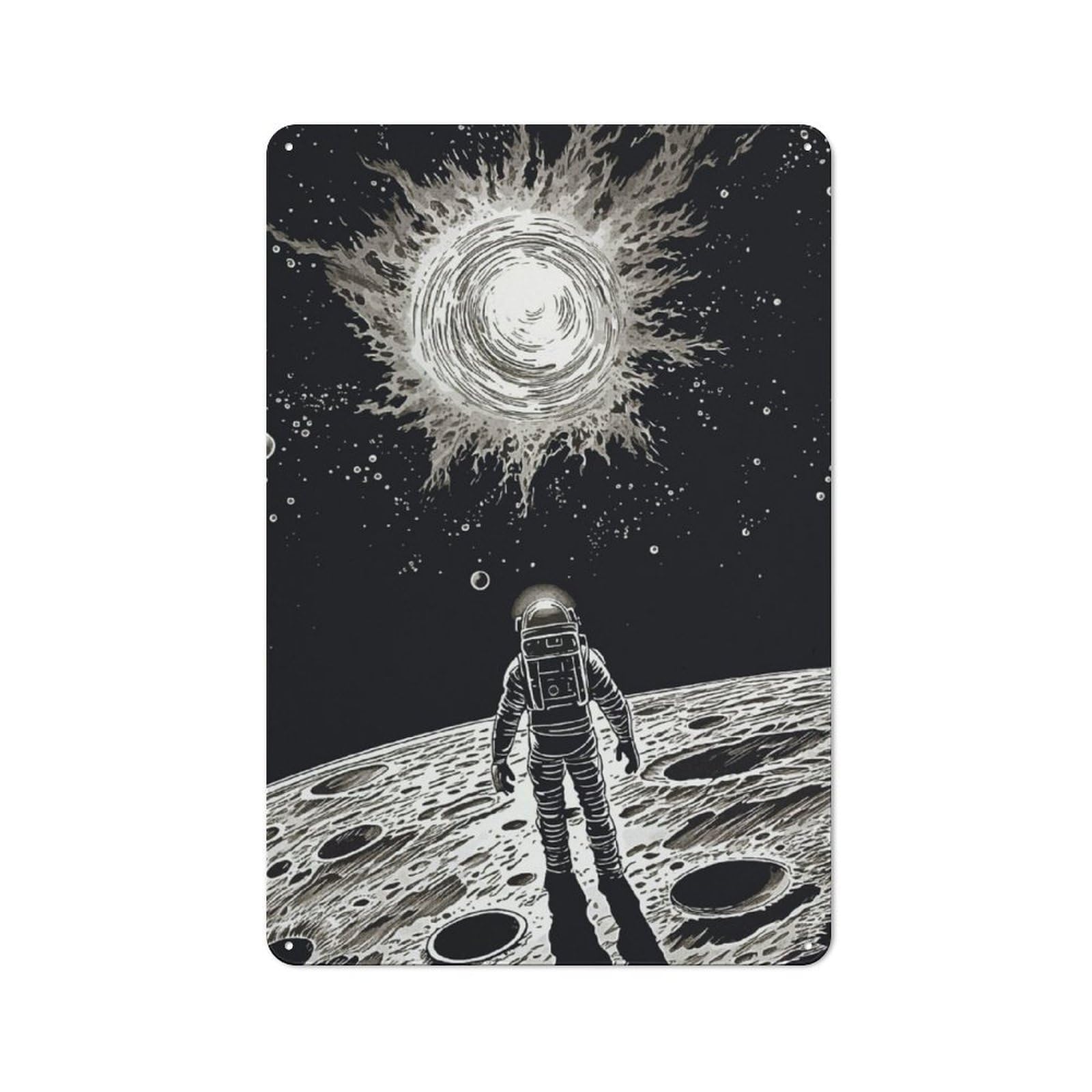 Junmoney Black And White Astronaut Barn Style Metal Wall Decor 30X20cm, Country Metal Sign For Kitchen, Cottage, Porch Or Garden Room